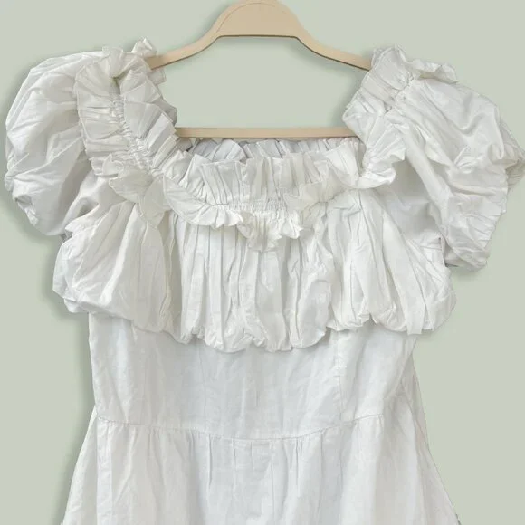 Love The Label | White Cotton Tiered Ruffle Mini Dress | L | Minor Flaws - Picture 3 of 15